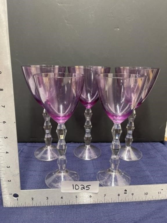 Lenox purple clear wine glasses lot