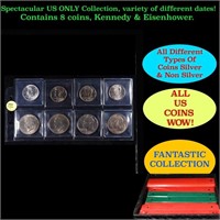 Fantastic Page of 8 US Coins 4x Kennedy Half Dolla