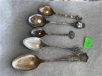 5 Sterling Souvenir Spoons