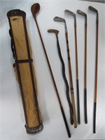 Set of 5 Pre-1935 Classic Hickory Golf Clubs & Bag