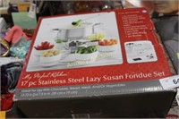 17 PC STINLESS STEEL LAZY SUSAN FONDUE SET