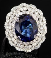 14kt Gold 14.03 ct Oval Sapphire & Diamond Ring