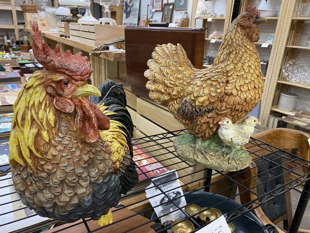 ROOSTER & CHICKEN POLY RESIN FIGURES