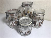 Lot of 4 Americana Style Jar Canisters Hinged Lids