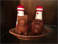Pigs and Lighthouses Salt and Pepper Shakers