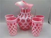 Fenton cranberry Coin Dot 5 pc. water set w/ice