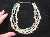 coral & turquoise necklace with sterling clasp