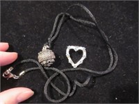 heart-shape brooch & ball pendant necklace