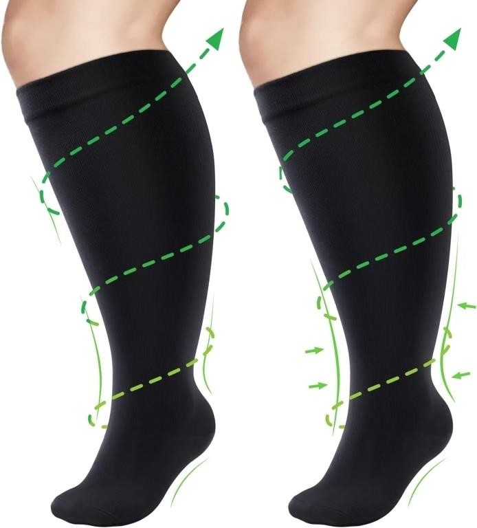 Sz-L Compression Socks  Extra Wide Calf  01-black