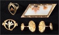 ASSORTED ANTIQUE 10K GOLD JEWELRY, LOT OF FIVE