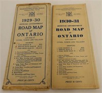 LOT OF 2 ONTARIO 1929-1930 GOVERNMENT HIGHWAY MAPS