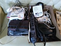 Lot of miscellaneous phone equipment cords clock