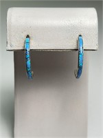 Sterling Native Signed Blue Opal Half Hoops 2 Gr