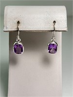 Sterling Faceted Amethyst Dangle Earrings 4 Grams