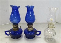 Vintage Cobalt Mini Hurricane Lamps