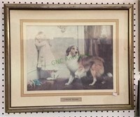 Framed print of a collie pleading on behalf of a