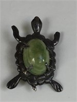 GREEN STONE TURTLE PIN MARKED MEXICO