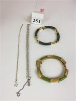 TWO SILVER TONE BRACELETS AND TWO ORIENTAL STYLE