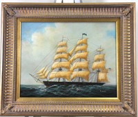 R. HENRY "SHIP" OIL ON CANVAS PAINTING