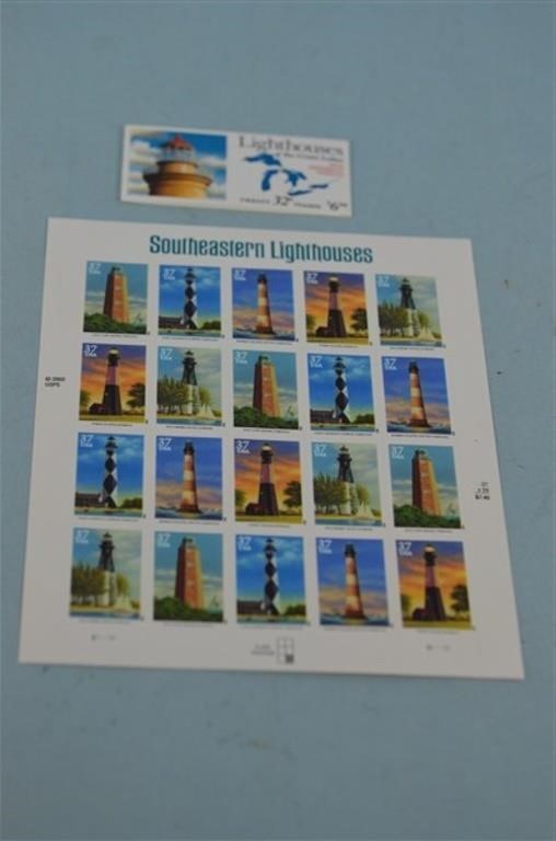 Sheet and Book of Lighthouse Stamps