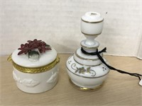Small Milk Glass Perfume & China Trinket Box