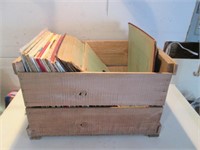WOODEN CRATE WITH ASSORTED VNTAGE RECORDS