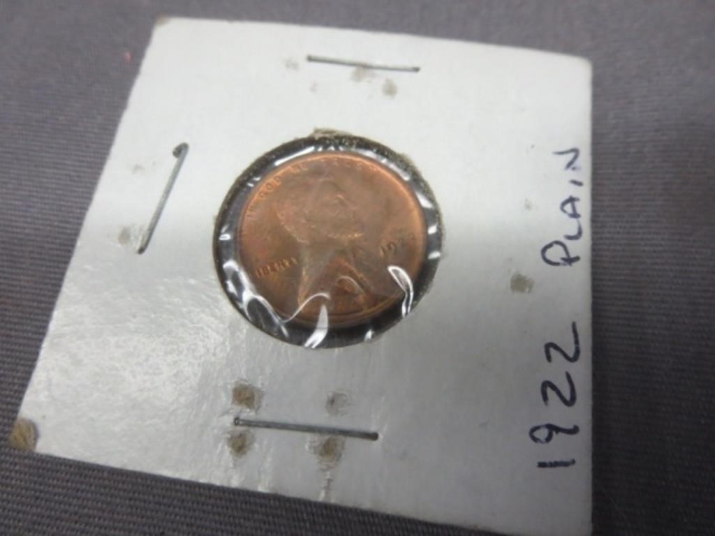 RARE 1922 Plain - NO Mint Mark 1 Cent Coin
