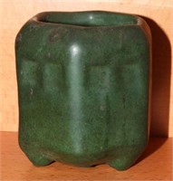 Vintage green glazed pottery vase 4”