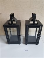 (Set of 2) Glass and Metal Lanterns