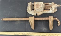 Antique Iron Vise & Clamp See Photos for Details