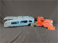 Vtg Metal Truck and Car Hauler Toy