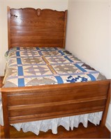 ANTIQUE HIGH BACK OAK BED