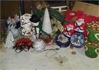 Christmas decorations, tins, miniature trees