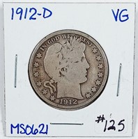 1912-D  Barber Half Dollar   VG