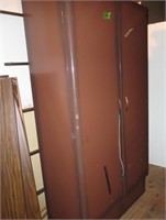 Brown metal cabinet with shelves