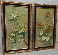 Pair Signed Chinese Watercolor Paintings 16x28"