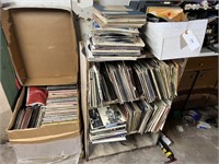100'S OF VYNIL RECORDS ON SHELF AND VERY LARGE BOX