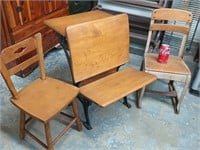 Childs School Desk and 2 Child's chairs look at