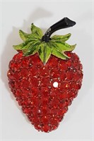 Beautiful Vtg Strawberry Brooch Rhinestone Covered