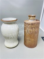 pair of signed pottery vases - 7" & 8" tall