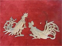 Vintage mid century metal fighting cocks/roosters.