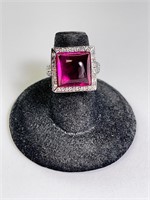 Large Sterling Pink Sapphire Ring 11 Gr Size 5.75