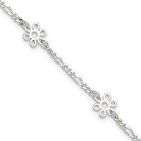 Sterling Silver- Polished Flower Ankle Bracelet