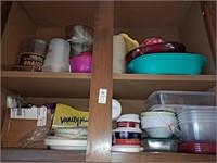 2 shelves of plastic containers