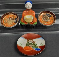 Japanese Hand Painted Small Plates and Figurine