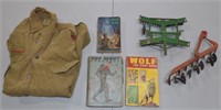 Boy Scouts Shirt, Books, 2 Farm Toys