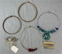 Lot of 4 Circle Necklaces with Vintage Hair Combs