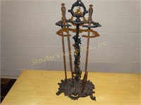 Vintage cast iron fireplace stand & tools 22"t