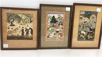 3 vintage museum prints, framed under glass, wood