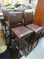 (4X) LEATHER SOLID WOOD FRAME BAR STOOLS